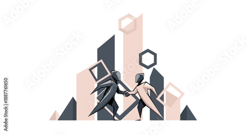 Abstract Visualization of Strategic Corporate Partnership and High-Stakes Deal Completion