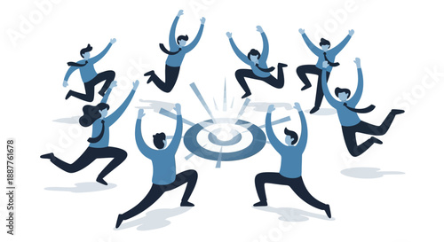 Elite Corporate Team Celebrating Target Achievement: Vector Illustration of Business Success and Goal-Oriented Performance