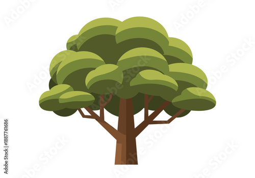 Vibrant green deciduous tree illustration with a sturdy brown trunk, depicting healthy foliage and natural growth for diverse design projects and environmental concepts