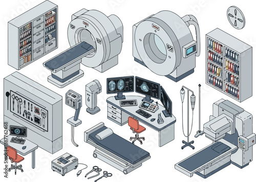 Isometric Illustration of Medical Imaging Equipment for Hospital