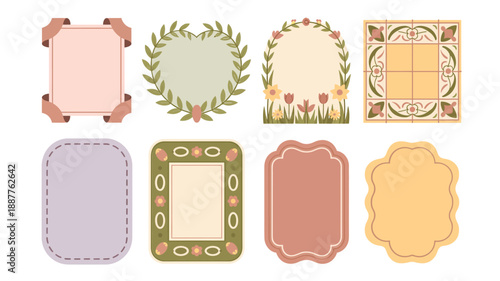 Vintage label frames collection, laurel wreath badges, ornate rectangle plaques, save the date, wedding invitation, anniversary party greeting, decorative vector