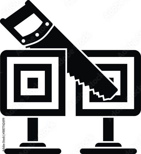 Saw cutting through a box, symbolizing a magic trick or illusion