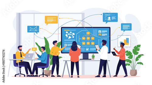 Spacious and modern office lobby interior features stylish furniture, indoor plants, and a professional reception area for visitors and guests.