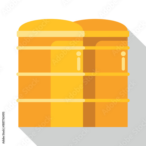 Two yellow industrial silos storing liquids or chemicals in flat design