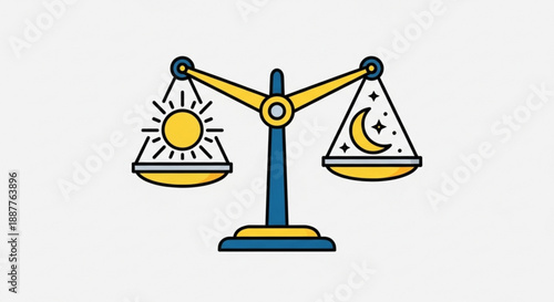 Day and night balance scale with sun and moon symbols on equal sides