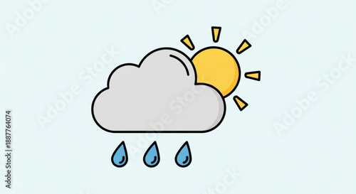 Weather icon with sun behind cloud and raindrops sunny rainy day symbol