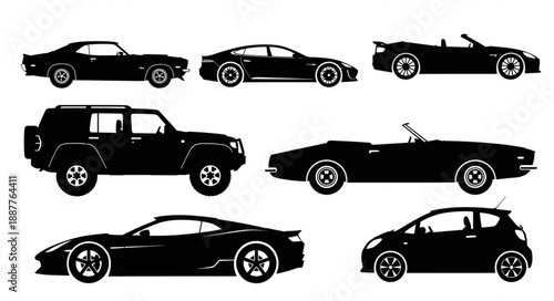 Collection of Diverse Automobile Silhouettes.