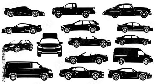 Collection of Diverse Black Car Silhouettes.