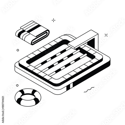 Visually appealing isometric illustration of swimming pool for fitness training
