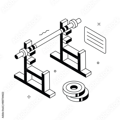 Modern isometric illustration showing barbell rack for strength training