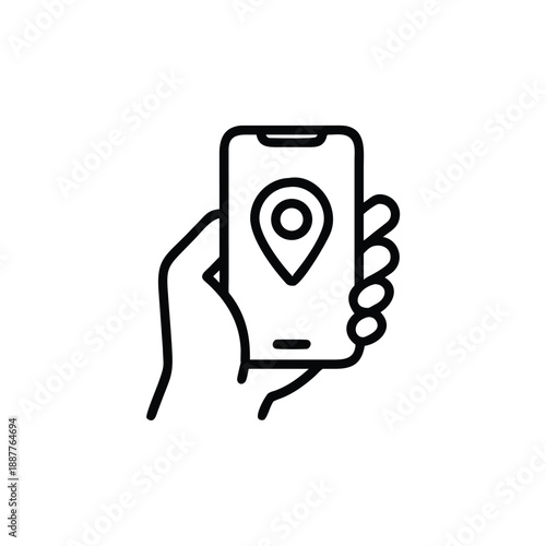 Foto Hand Holding Smartphone Location Pin Icon