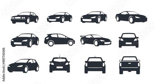 Collection of Car Silhouettes in Various Views.