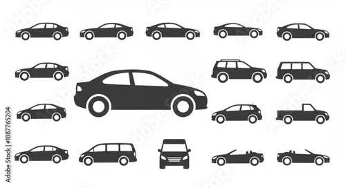 Collection of Car Silhouettes Various Models and Types.