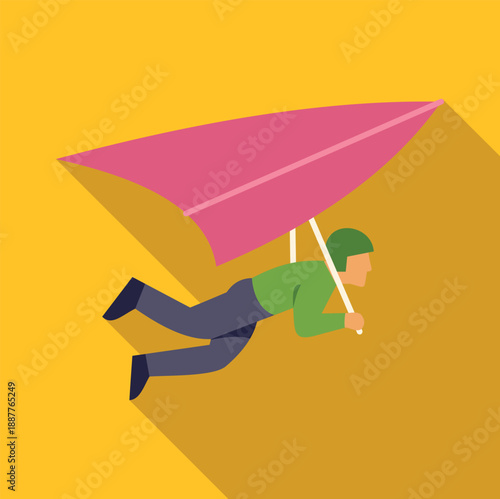 Person flying a hang glider, practicing an extreme outdoor sport