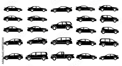 Collection of Car Silhouettes Various Models and Types.