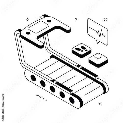 Modern isometric illustration of treadmill for cardio fitness training