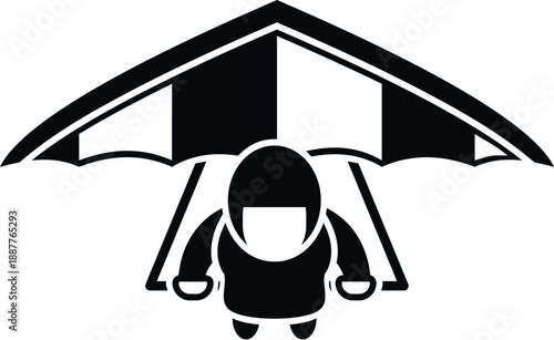 Hang glidng pilot in flight icon representing adventure and extreme sports