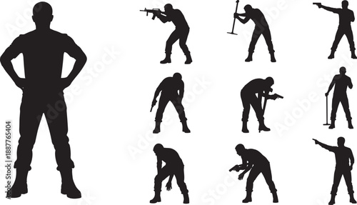 Professional Black Silhouette of a Young Woman Sitting in an Ergonomic Office Chair Working on a Desktop Computer Isolated on a Clean White Background