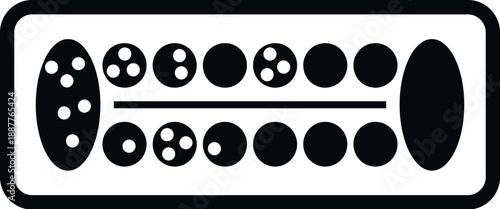 Mancala board game showing pits and stones in a black and white icon