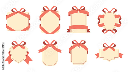 Soft pastel ribbon frames, elegant bow labels, scalloped rectangles and ovals, baby shower invitation, spring wedding stationery, printable templates