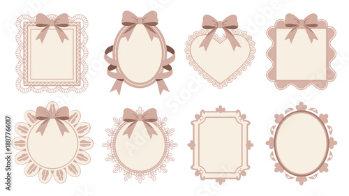 Blush ribbon frames set, ornate heart and oval labels, bridal shower invite, Mothers Day card, elegant romantic celebration templates