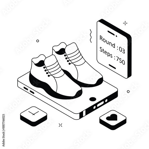 Step counter for daily fitness in trendy isometric design style, editable vector