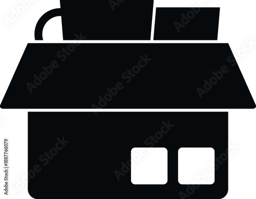 Cardboard box filled with household belongings, symbolizing home relocation