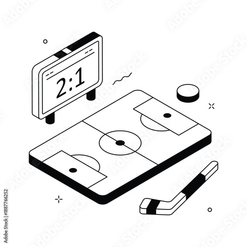 Visually engaging isometric illustration representing hockey match