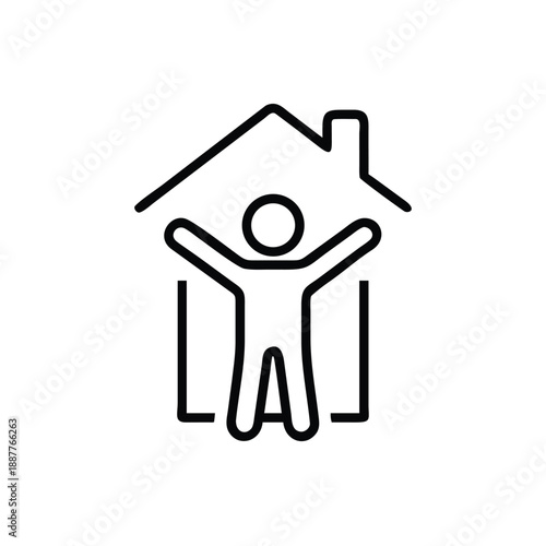 Person Standing With House Symbol Outline Vector
