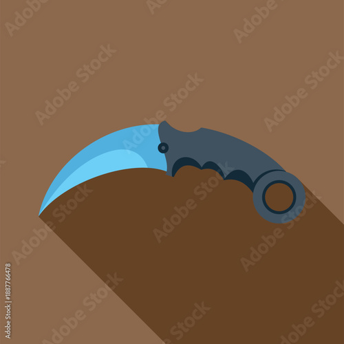 Karambit knife illustration featuring a curved blade and tactical handle