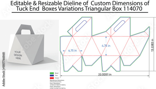 Triangular Tuck End Box Dieline with Dimensions and Template