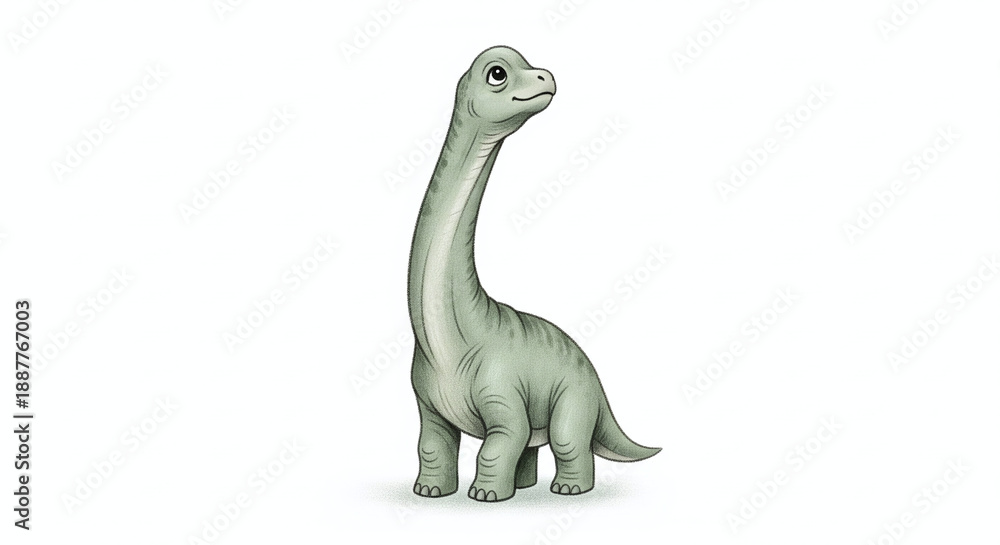 Fototapeta premium Cute Watercolor Baby Brachiosaurus Illustration, Pastel Dinosaur Nursery Art
