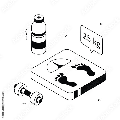 Isometric illustration displaying weight scale for health tracking