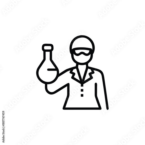 Scientist Holding Laboratory Flask Line Icon Research