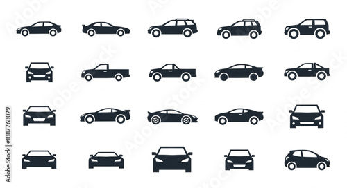 Collection of Diverse Car Silhouettes and Icons.