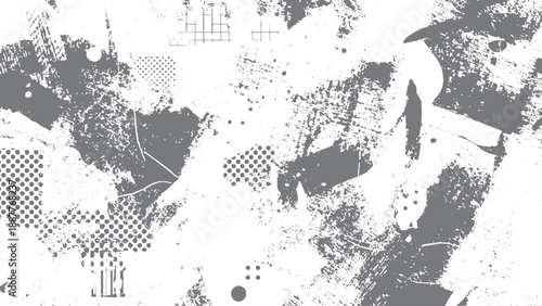 Black and white abstract grunge seamless pattern with urban art texture. Monochrome graffiti inspired background with splashes shapes and rough texture. 