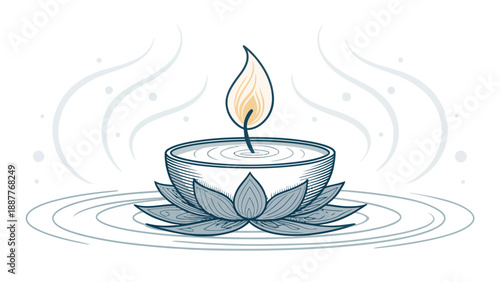 Floating candle silhouette with gentle flame on water peaceful ambiance and serene atmosphere for relaxation and meditation