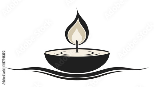 Floating candle silhouette with gentle flame on water surface vector illustration for peaceful ambiance and relaxation