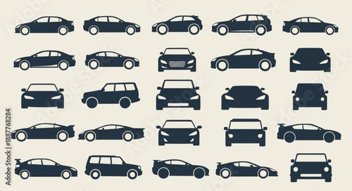 Collection of Diverse Car Silhouettes in Various Poses.