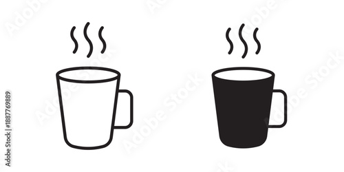 Coffee mug icon illustration for beverages, café, and drink themes with stroke filled and colored icon set.