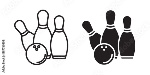 Bowling icon illustration for sports, recreation, and indoor game themes with stroke filled and colored icon set.