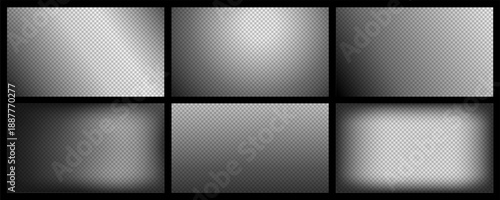 Transparent black gradient overlay with soft vignette and fade for cinematic background, banner template and subtle film texture. Dark mask and blur effect layout, isolated alpha edges vector set