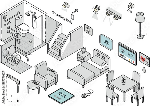 Isometric Home Interior Design for Elderly, Assisted Living and Smart Technology