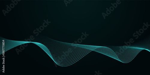 Dark abstract background with glowing wave. Shiny moving lines design element. Elegant dynamic wavy lines. Modern futuristic technology concept. Vector illustration