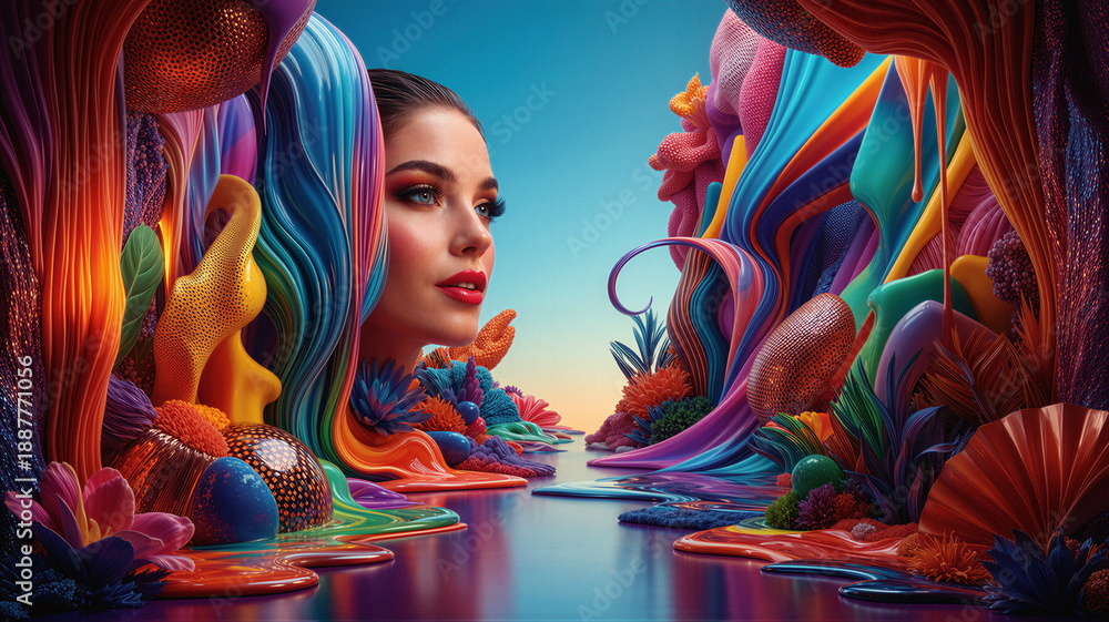 Obraz premium Kalejdoskop Snów: Surrealistyczna Podróż Przez Pęknięte Wymiary Czasu, Przestrzeni i Nieskończonej Wyobraźni, Pop Art