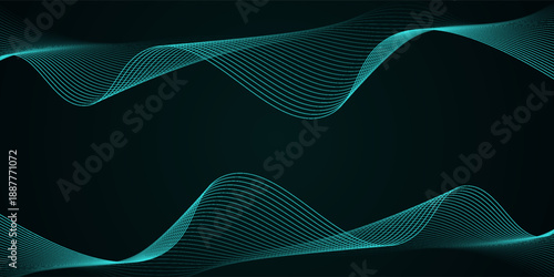 Dark abstract background with glowing wave. Shiny moving lines design element. Elegant dynamic wavy lines. Modern futuristic technology concept. Vector illustration