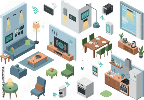 Smart Home Technology Isometric Illustration for Interior Design
