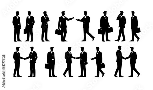 Business men in suits collection flat vector illustration isolated on white