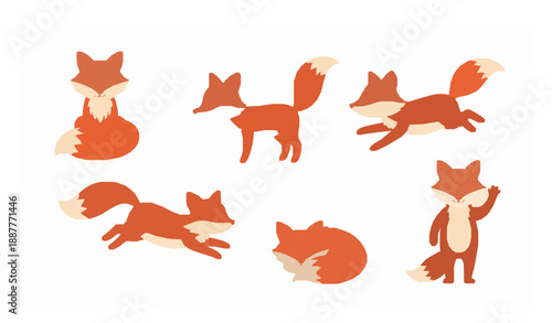 Minimal fox icon set flat vector illustration isolated on white