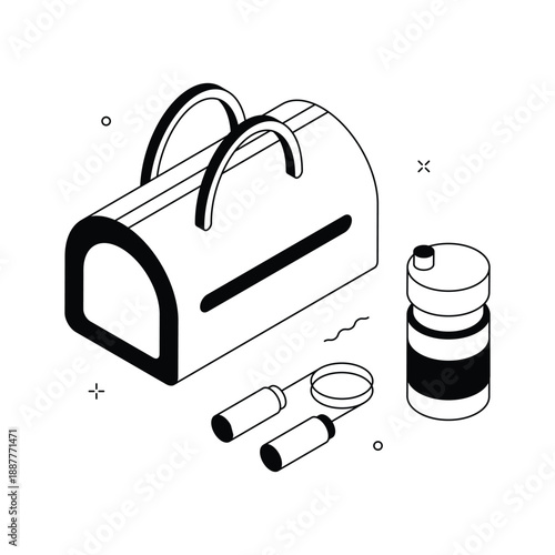 Stylish isometric illustration showing gym bag for fitness lifestyle